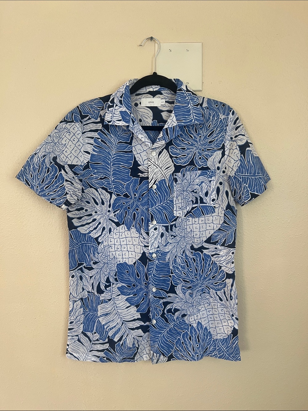Onia Blue Tropical Print Short-Sleeve Shirt